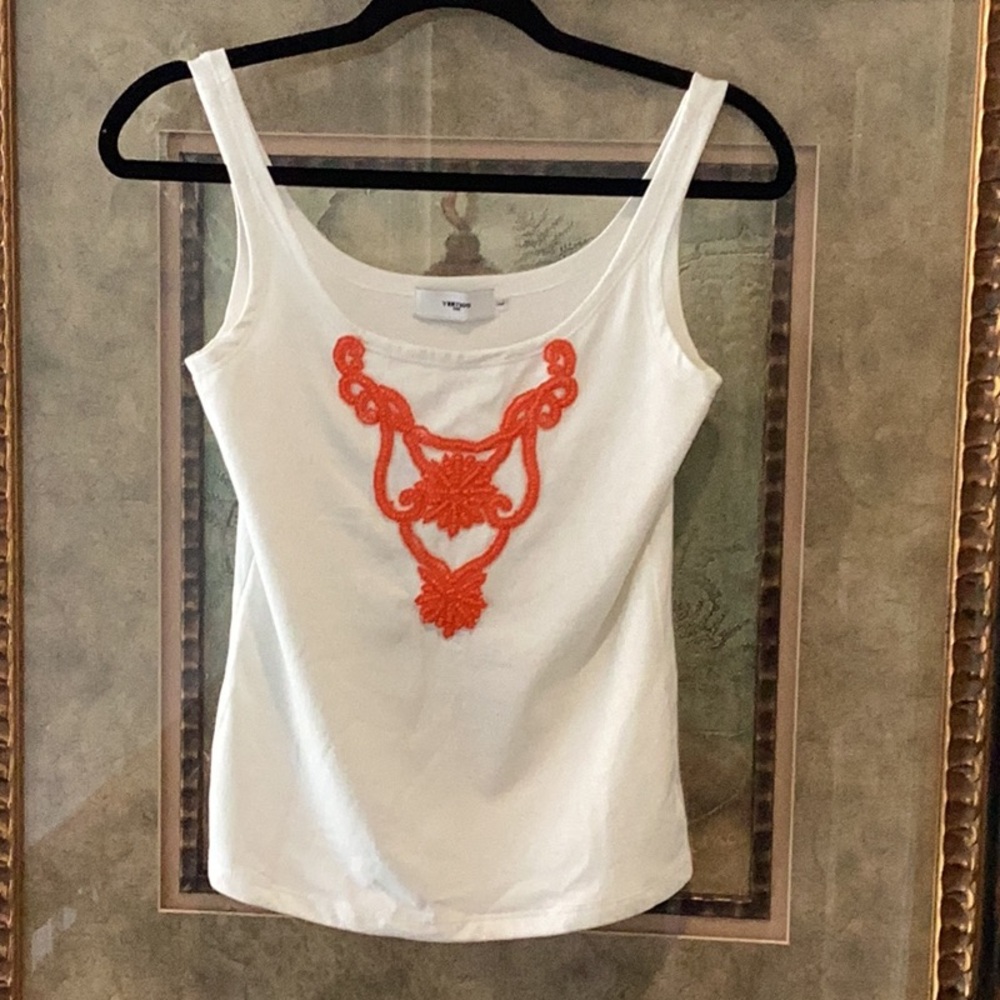 Vertigo Paris Vintage White Tank w/ Dark Orange Beading on Front